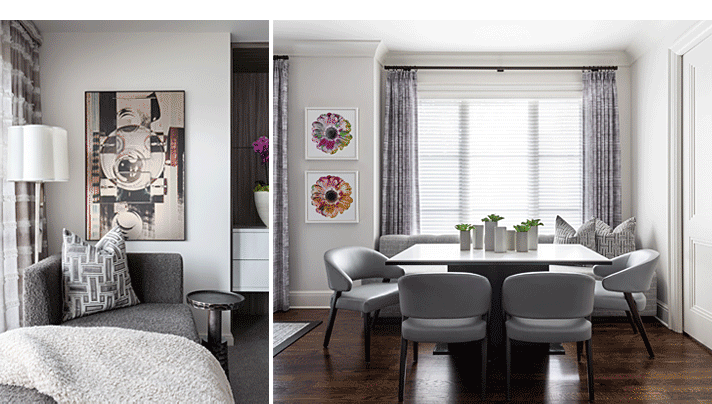 Bedroom and dining room design by AMW Design Studio. Photos by Martin Vecchio.