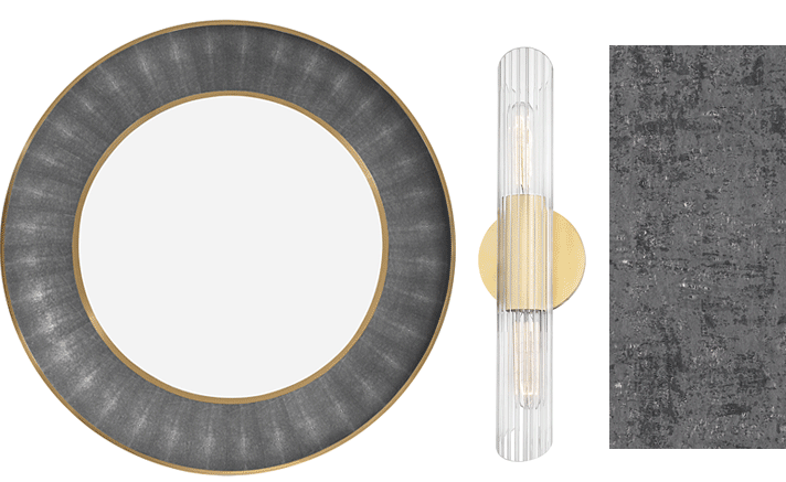 CAI Designs mirror, Lighting Resource Studio vanity light, Tenant & Associates wall covering
