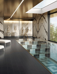 Porcelain slabs, planks and tiles for pools